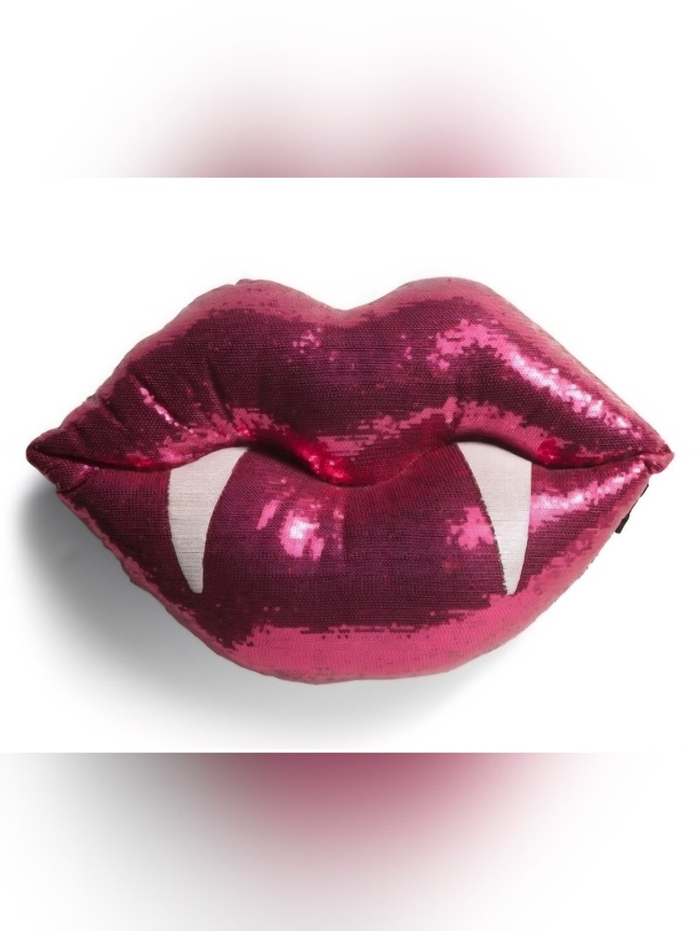 Rachel Zoe LOVE BITES Pillow 20 inch Vampire Lips Fangs Cushion NEW Pink Sequins